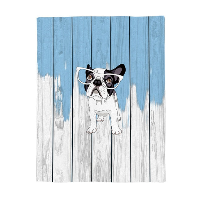 'Frenchie In Spectacles' Painted Fence Fleece Throw