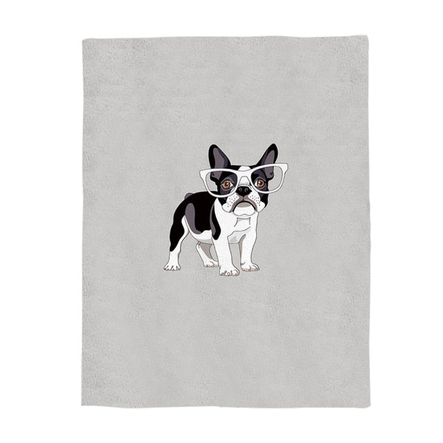 'Frenchie In Spectacles' Solo Fleece Throw